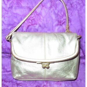 Coach 2008 Bonnie Silver Leather Fold Over Kisslock Wristlet w/ Detachable Strap